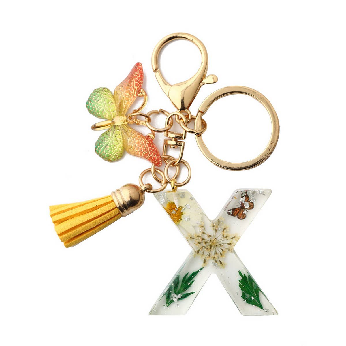 ACCITY - Wholesale Keychain - Women's - Flower Letter Keychain with Yellow Butterfly Charm_CWAB509022