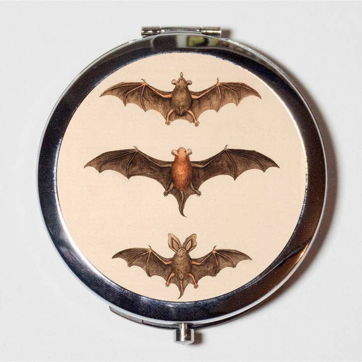 FringePop - Wholesale Compact Mirror - Victorian Bat Compact Mirror - Animal Art Goth Vampire - Make Up Pocket Mirror for Cosmetics