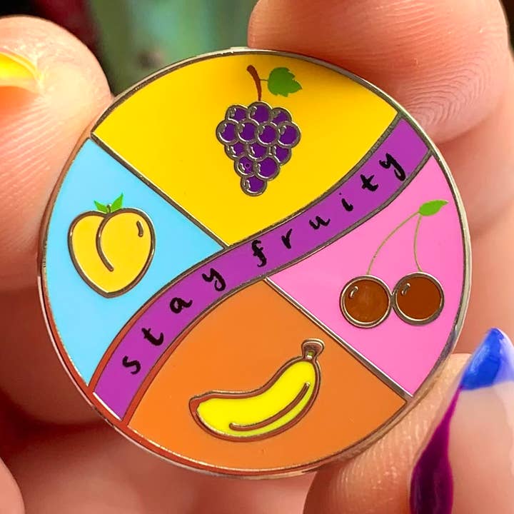 Stay Fruity Silver Enamel Pride Pin for wholesale by Ezzybeanart