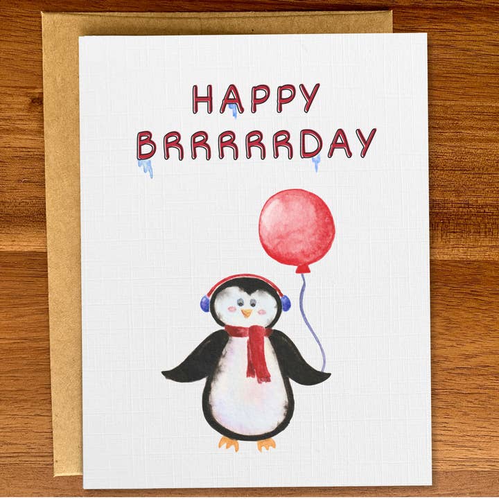 Carte d'anniversaire d'hiver pour pingouin froid, Carte de jeu de mots avec animal mignon, A2 pour la vente par Pink Hill Press