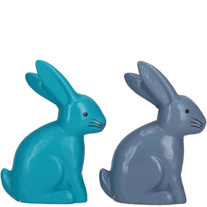 Holz Hase Richard, 2 Farben, H9, 5cm, Türkis/Grau für den Großhandel von Vosteen