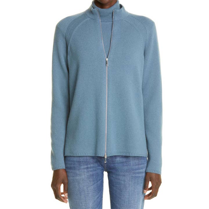 Cardigan zippé en cachemire pour la vente par Khangri Textiles