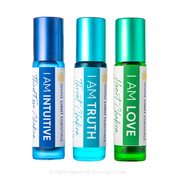 Coffret Élixir Aimez-vous - Huiles essentielles pour l'amour - Vérité - Intuition - 3 flacons roll-on pour la vente par Divine Light Codes