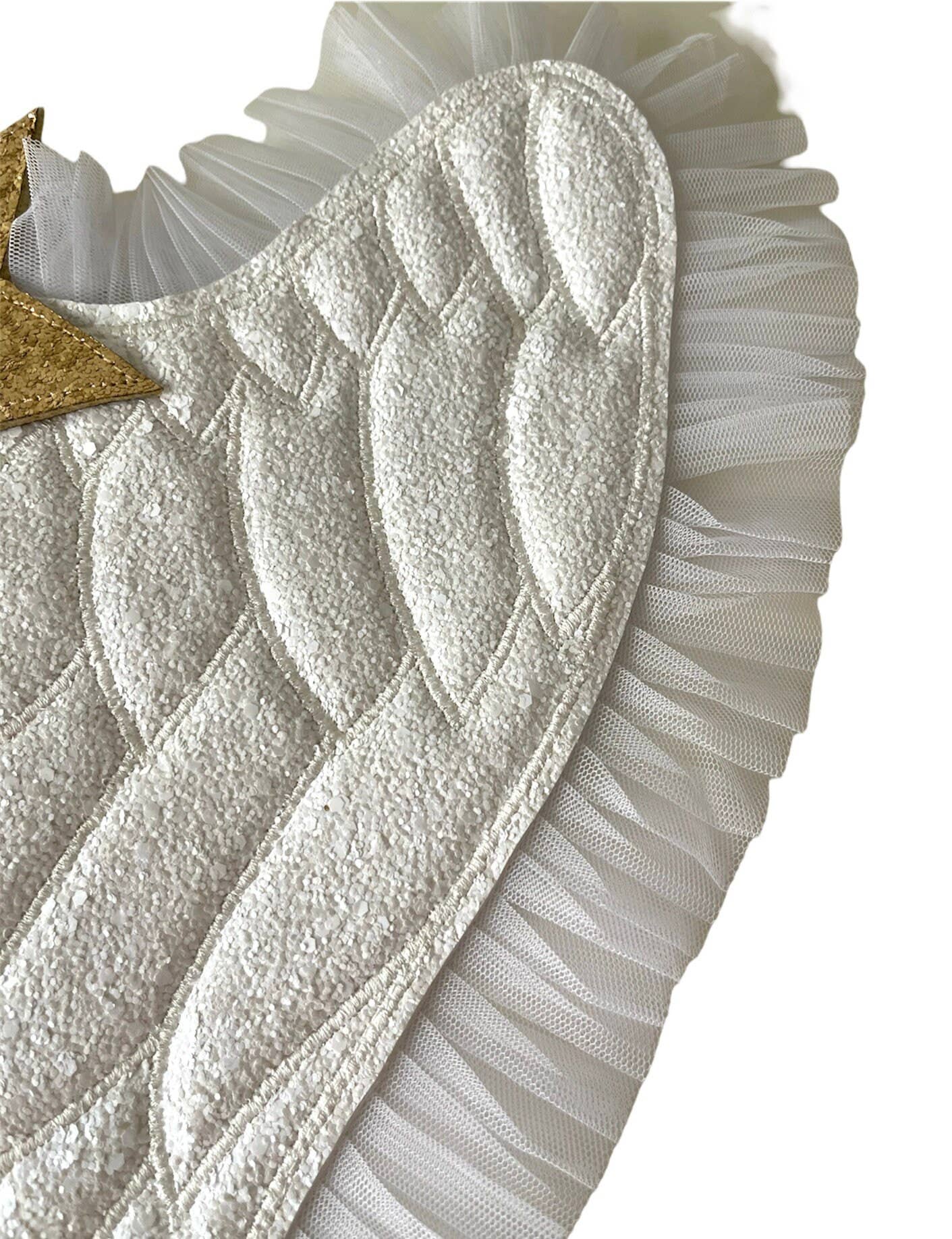 Gold Glitter White /Gold Vegan Leather Enchanted Angel Wings for wholesale on Faire4