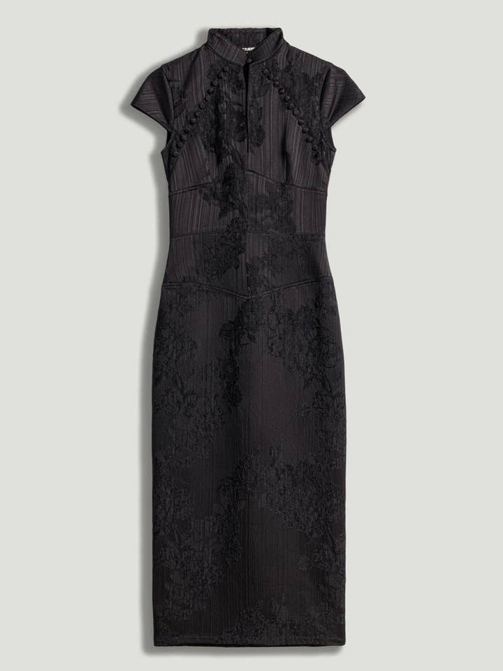 Black Slit Detail Japanese-Inspired Maxi Dress for wholesale by NOCTURNE