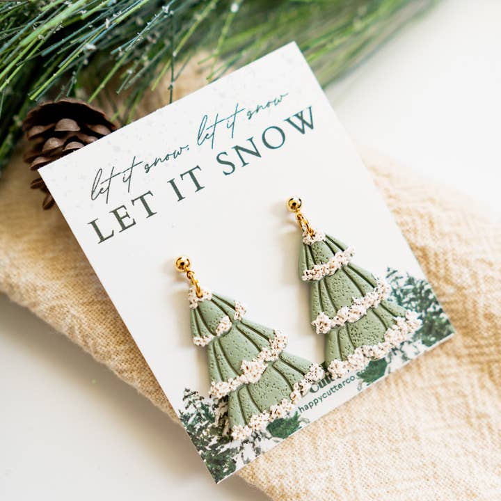 Happy Cutter Co - Wholesale Dangle Earrings - Winter Clay Earrings | Winter Snow Tree Clay Earrings
