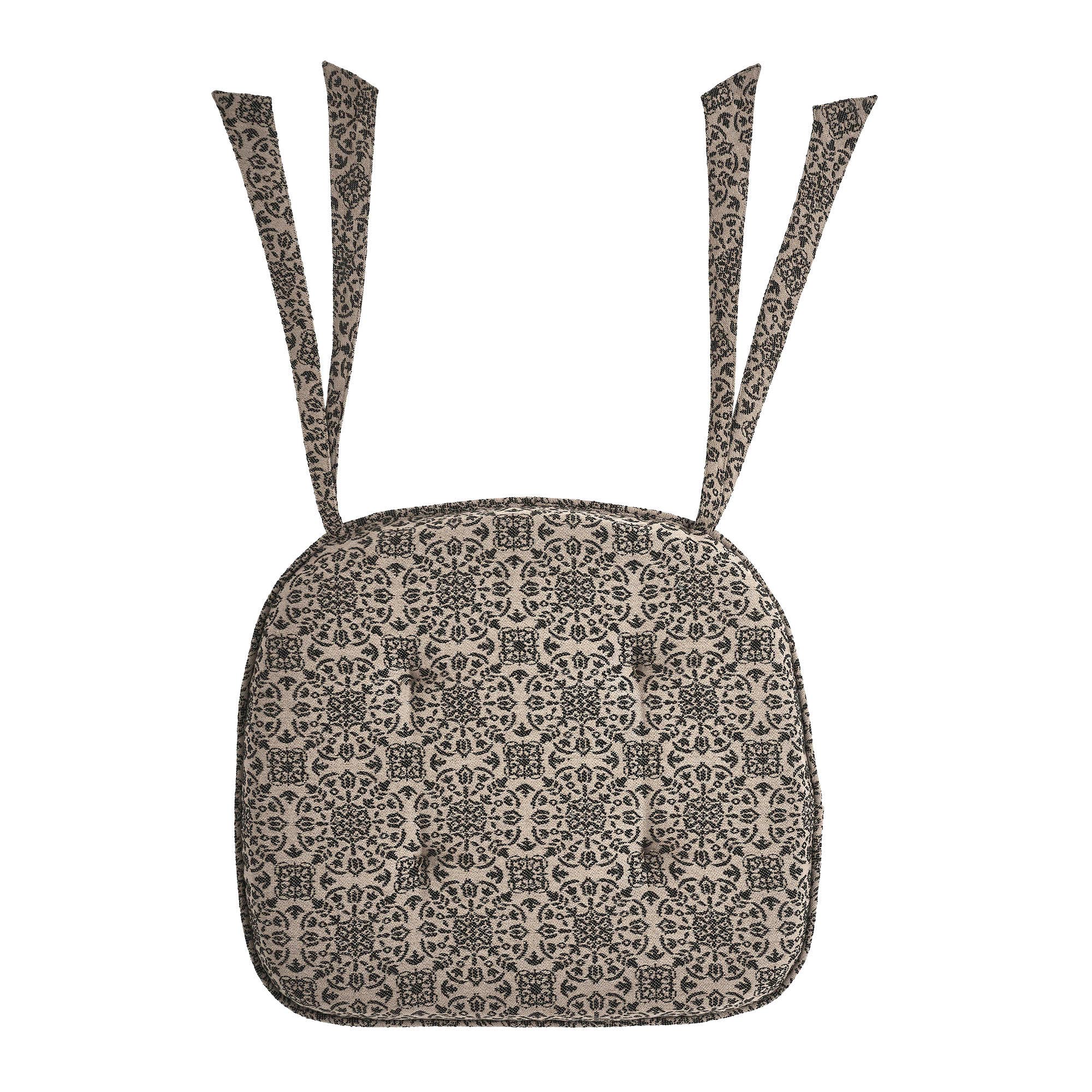 VHC Brands - Wholesale Chair Cushion - Custom House Black Natural Jacquard Prim Country Chair Pad 15.5x17 - VHC Brands4
