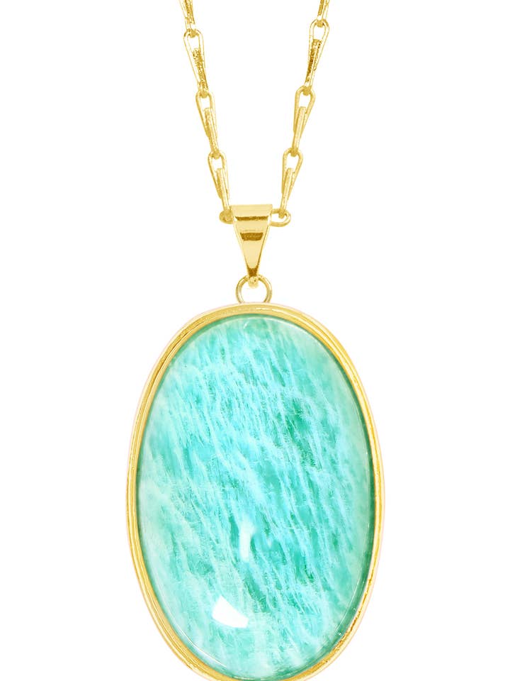 Amazonite Oval Cabochon Pendant Necklace - GF for wholesale by Zoey Simmons