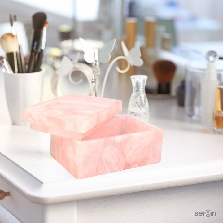 Serein Wellness – wholesale Jewellery box/organiser – Rose Quartz Jewelry Box Pink Crystal Trinket Box4