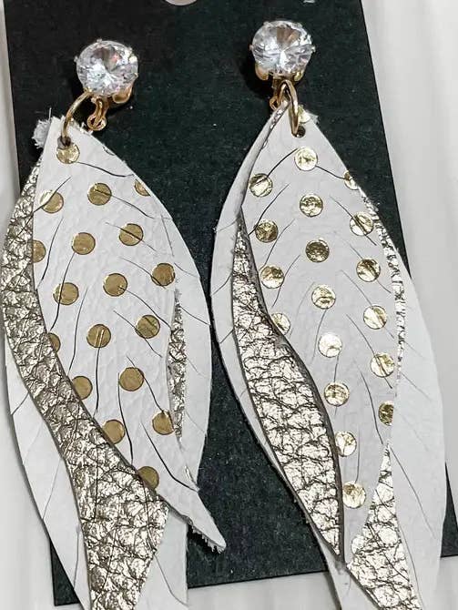 Golden Polka Dot Feathers Earrings for wholesale by LC Designs