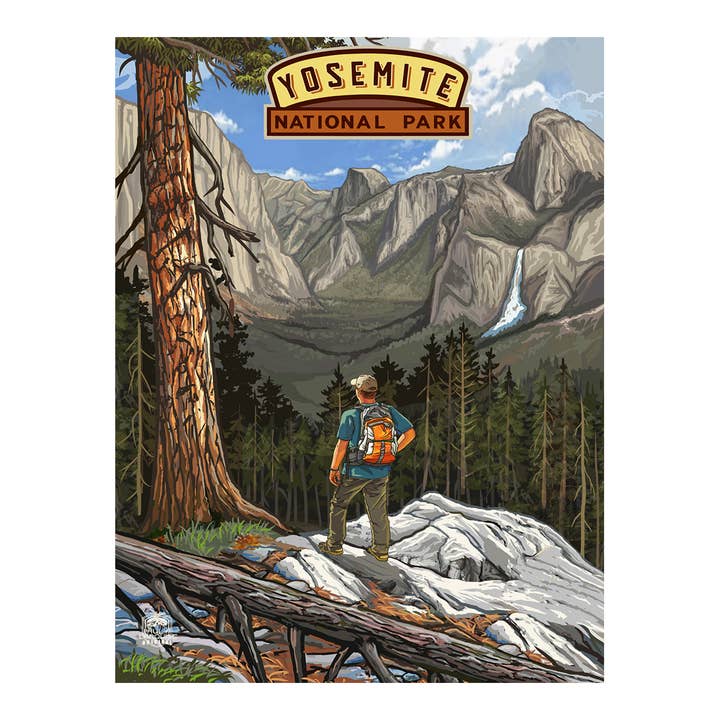 PAL-13479 A Yosemite Falls & Hiker 9x12 Print for wholesale by Art of Place