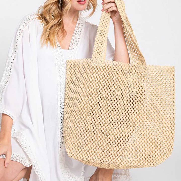 3AM BY H&D ACCESSORIES - Wholesale Beach Bag - SOLID CROCHET STRAW BAG