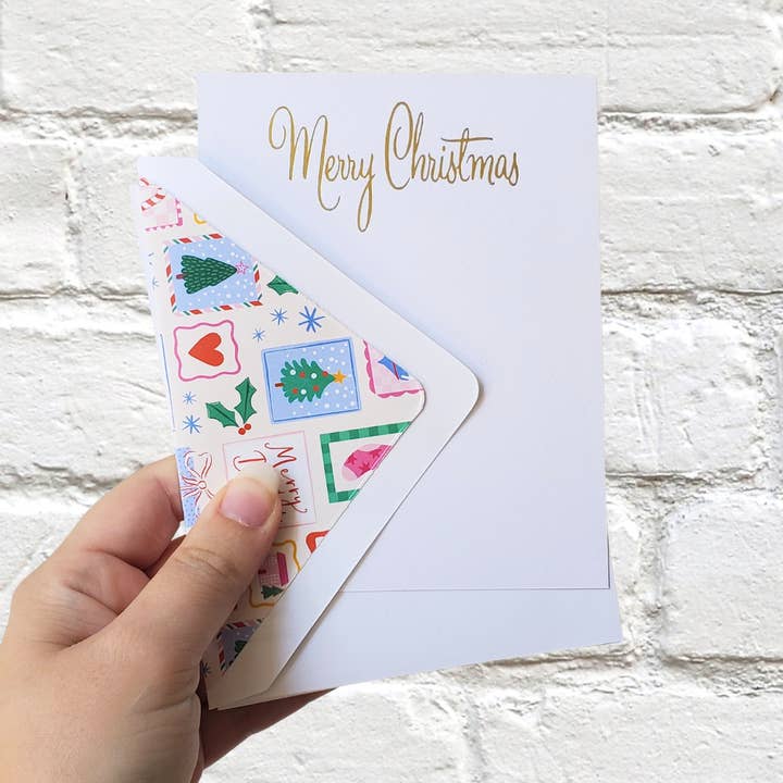 Whimsical Retro Christmas - Gold Foil Stamped Notecard Set for wholesale by Chirps and Cheers