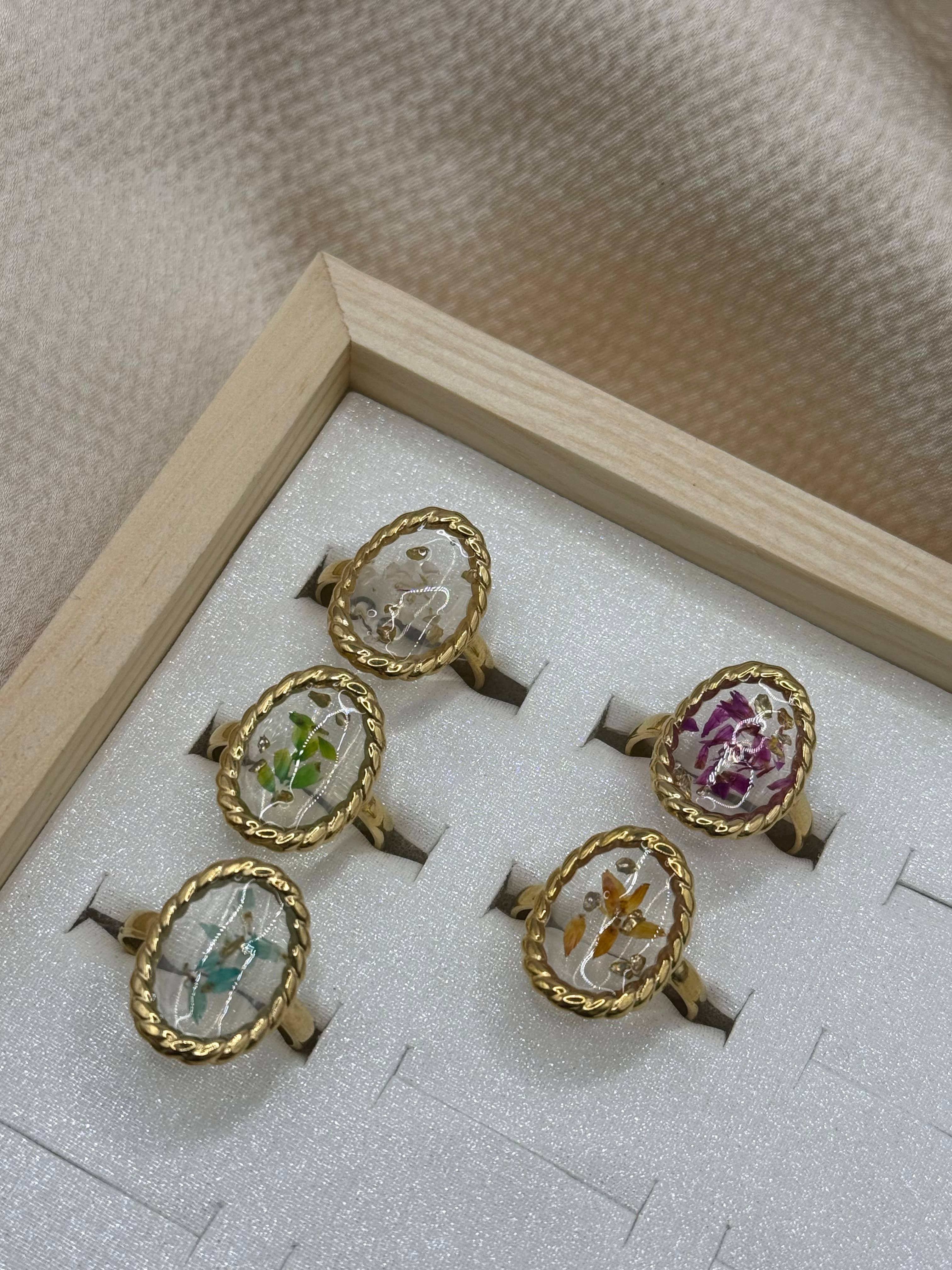 YOLA - Wholesale Cocktail/Statement Ring - Real Flowers Edelstahl Ring