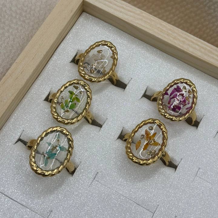 YOLA - Wholesale Cocktail/Statement Ring - Real Flowers Edelstahl Ring0