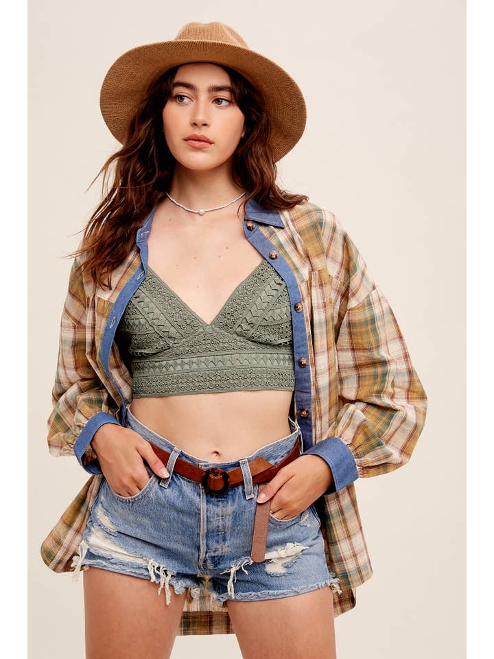 Listicle - Wholesale Button Down Shirt - Women's - Mixed Plaid Oversized Button-Down Shirt LJ020511