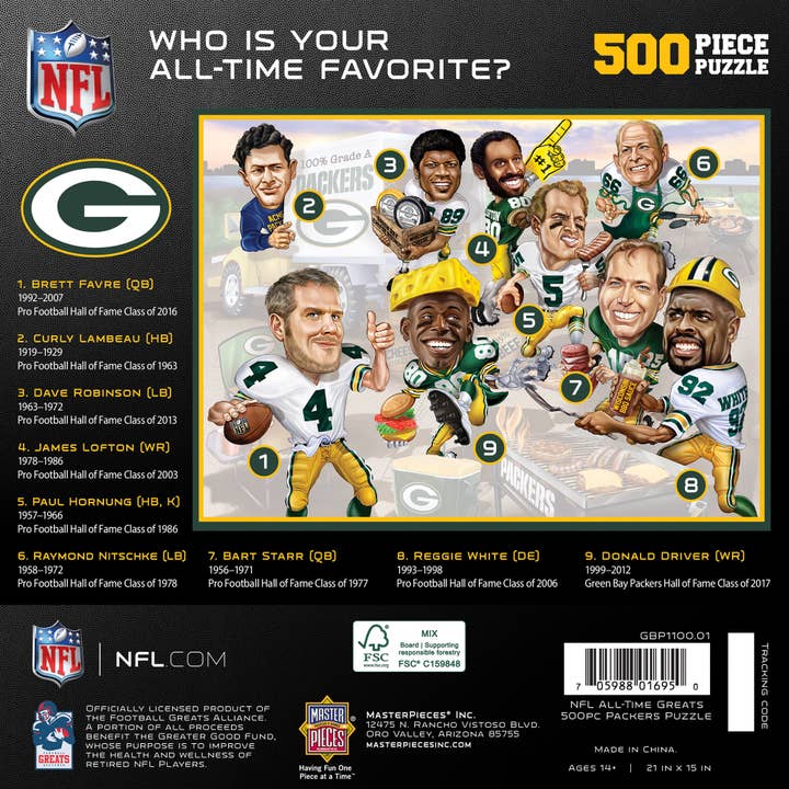 Masterpieces Puzzles - Wholesale Puzzle - Adult - Green Bay Packers - All Time Greats 500 Piece Puzzle