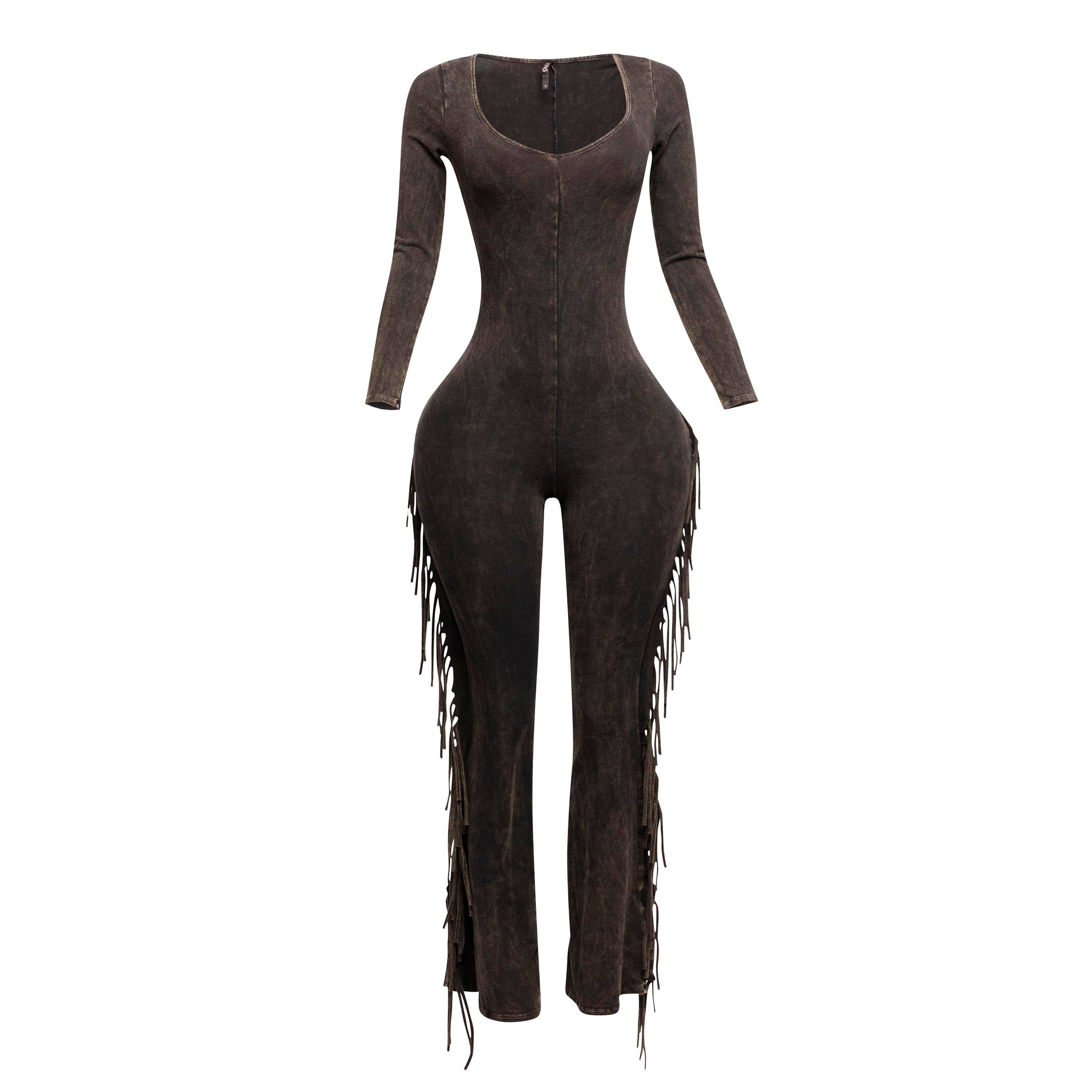 DORCAS - Wholesale Jumpsuit - Women's - Mineral washed fringed jumpsuit0
