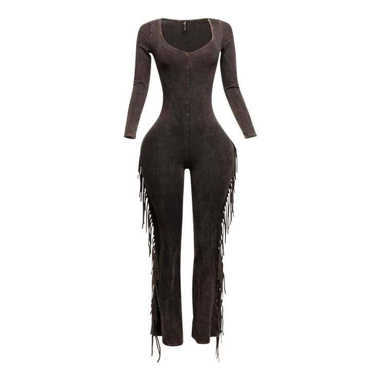DORCAS - Wholesale Jumpsuit - Women's - Mineral washed fringed jumpsuit