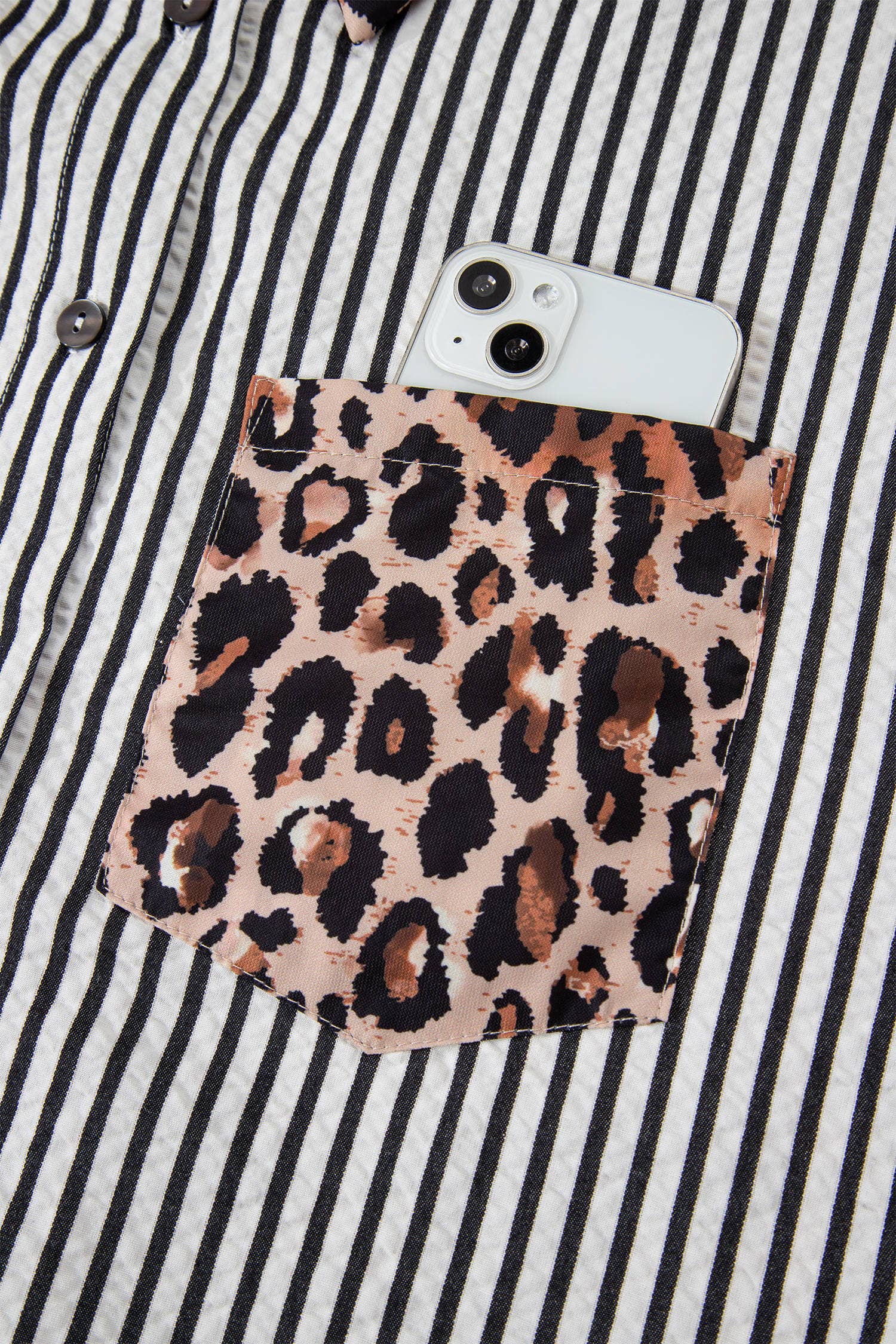 66DISCO - Wholesale Button Down Shirt - Women's - Spring 2026 Chic Contrast Leopard & Stripes Button Shirt26