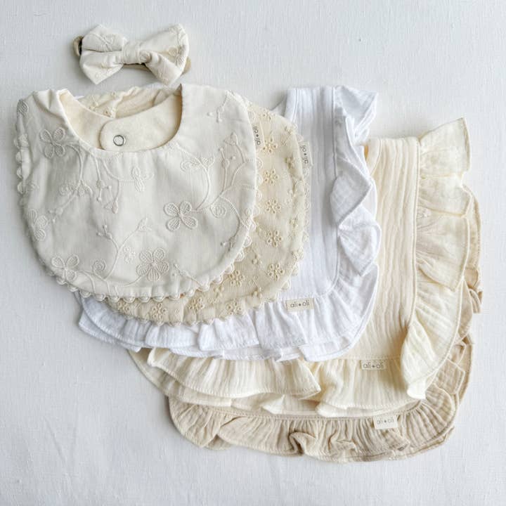 Ali+Oli - Wholesale Baby Bib - Baby - Muslin Cotton Ruffle Baby Bib (White)5