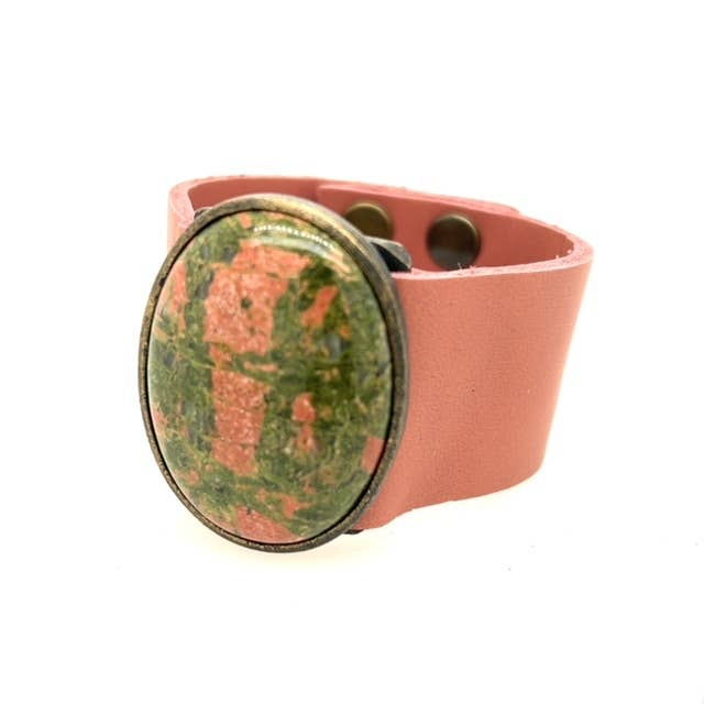 Pulsera de Cuero con Cabujón Ovalado - Diseño de Cabujón Ovalado para venta al por mayor de Rebel Designs Accessories