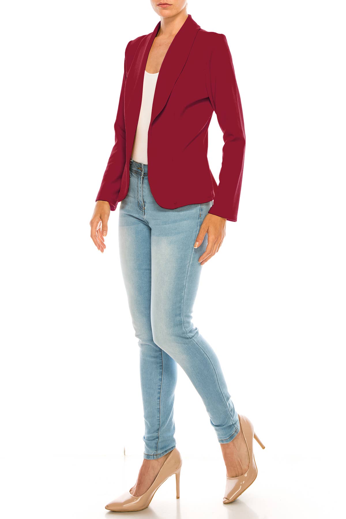 MOA COLLECTION - Wholesale Blazer - Women's - Women’s Solid Open Front Fitted Blazer Jacket – Waist Length5