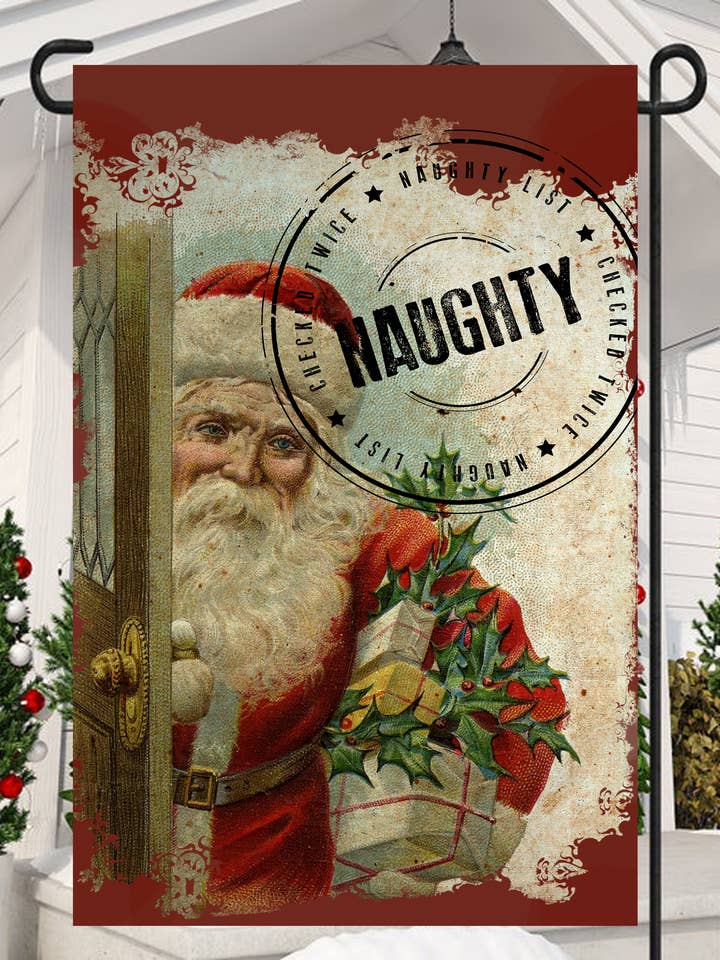 Babbo Natale Con Timbro Birichino Bandiera da Giardino per la vendita all'ingrosso da parte di Happy Cow Lawn Decor