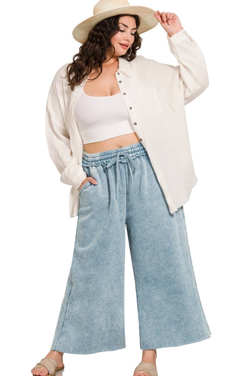 42POPS - Wholesale Pants - Women's - ',,...Plus Acid Wash Palazzo Sweatpants With Pockets0