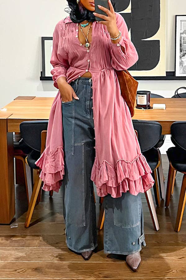 Gray blue Casual Patched Pocket Wide Leg Jeans for wholesale on Faire0