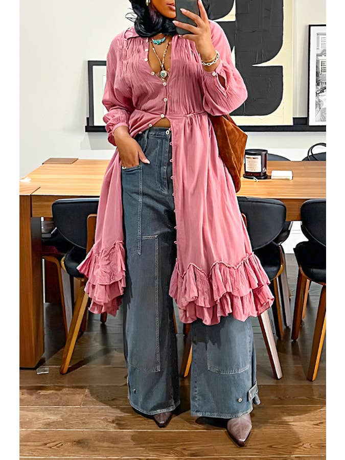 Gray blue Casual Patched Pocket Wide Leg Jeans for wholesale on Faire