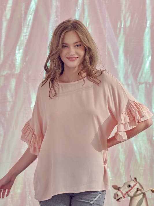 Faltenbluse mit Rüschenärmeln - 13230T für den Großhandel von Doe and Rae