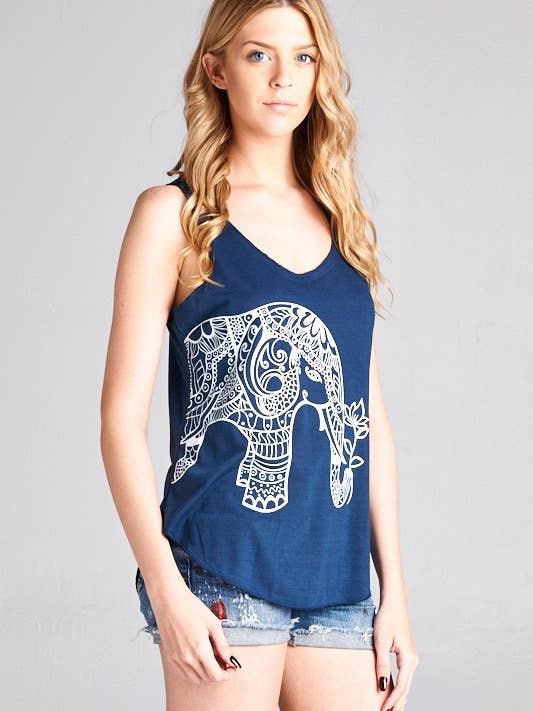 Henna Elephant Print Graphic Tanktops for wholesale by LA Soul