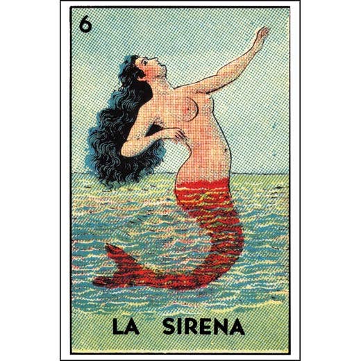 Postcard. La Sirena. Mexican Figuritas Loteria. Mermaid for wholesale by VisionWorks LLC