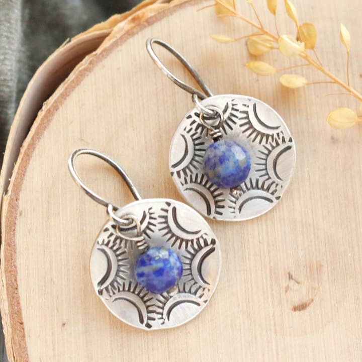 Lapis Jolie Cupped Earrings, Southwest Gemstone Earrings for wholesale by Sarah DeAngelo