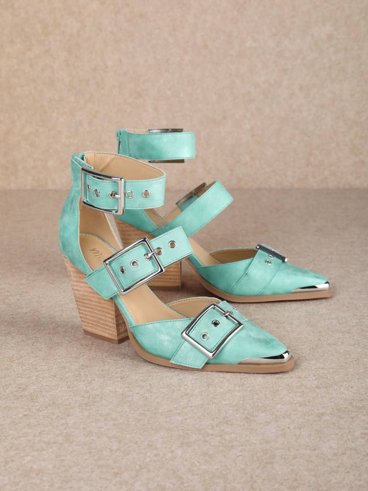 CCOCCI - Wholesale High heels โ Womenโs - HENDRIX TRIPLE BELT STRAP POINTED TOE BLOCK HEELS27