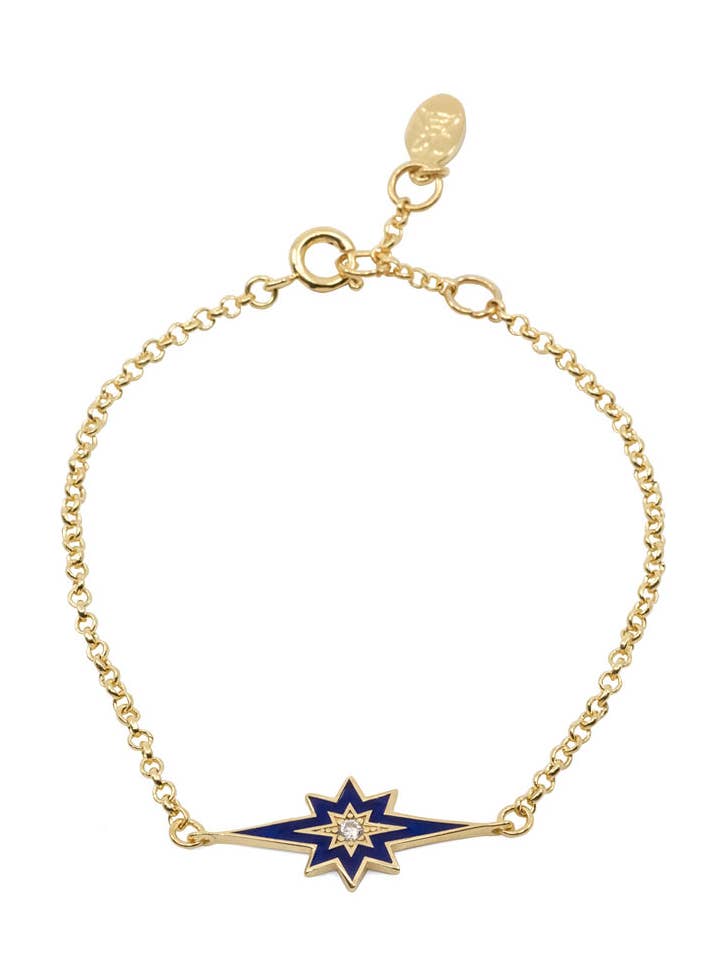 Sparkle Pole Star Bracelet, Navy Blue Enamel Star Bracelet for wholesale by Atelier Petites Pierres