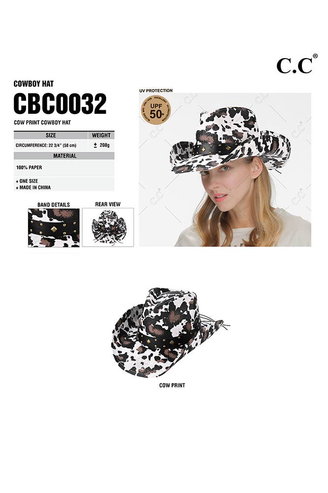 Hana - Venta al por mayor Sombrero cowboy - Mujer - Sombrero vaquero con estampado de vaca C.C1
