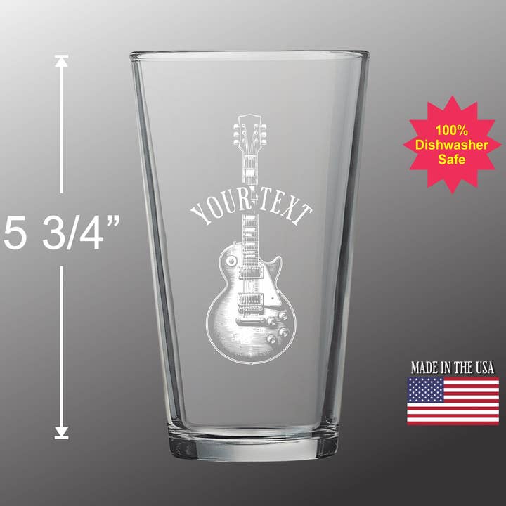 Electric Guitar 2 - Custom Etched Pint glass for wholesale by Adirondack Etching LLC