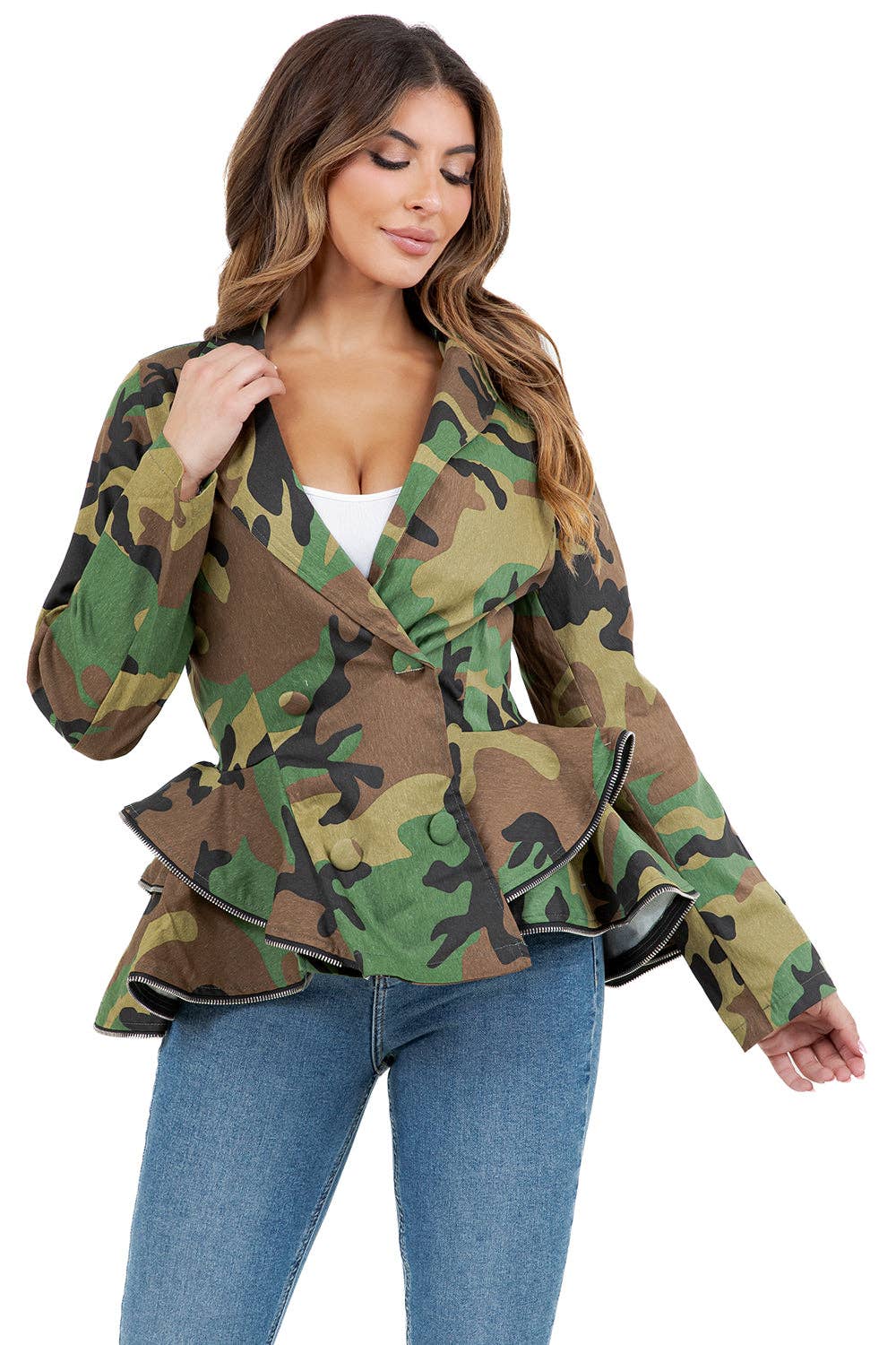 Camuflagem CASACO FEMININO DE MODA COM GOLA E ABOTOAMENTO DUPLO para venda a revendedores na Faire2