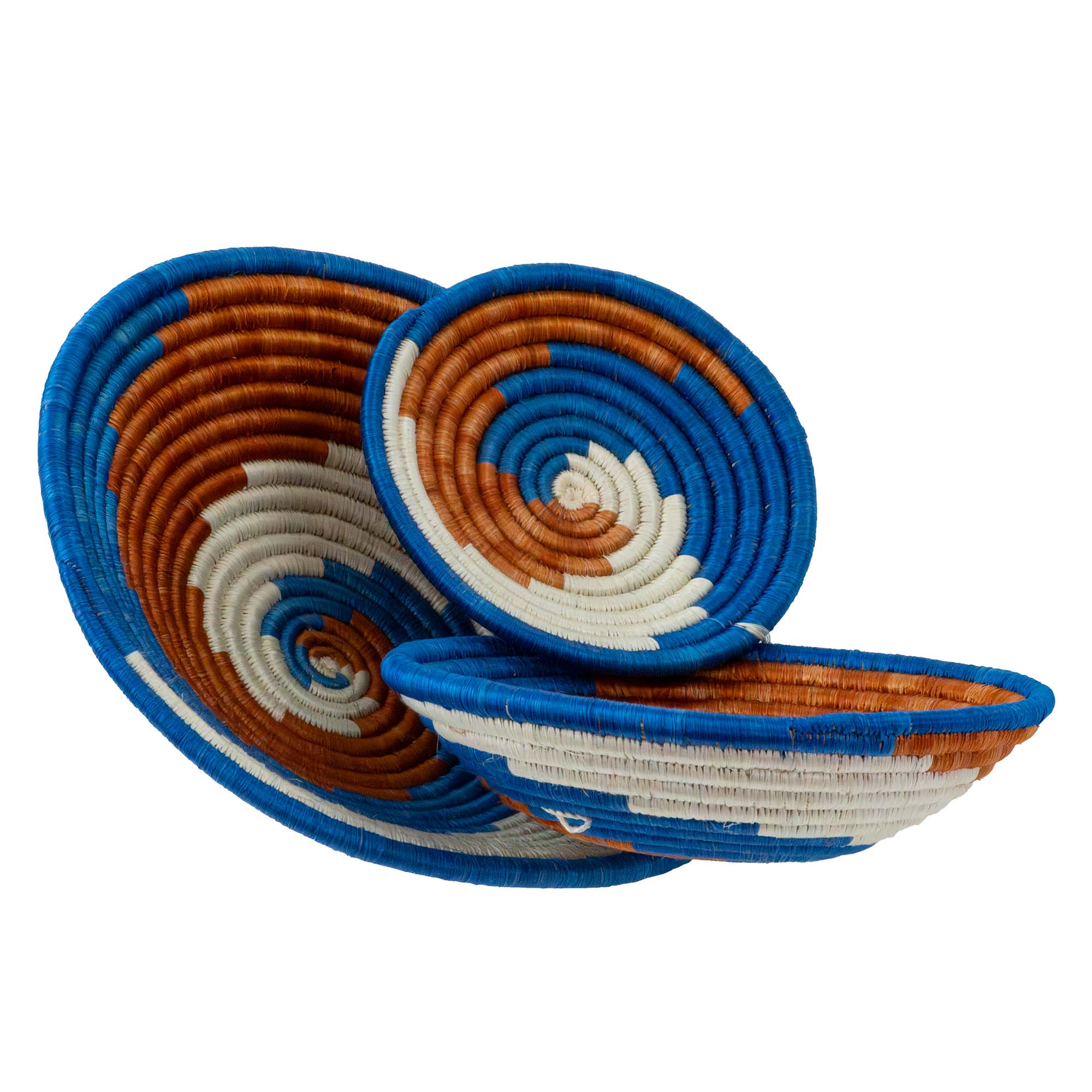Global Crafts - Wholesale Basket - African Rwanda Baskets Home & Wall Decor-Set/3 Blue MIXED DESIGNS/COLORS0