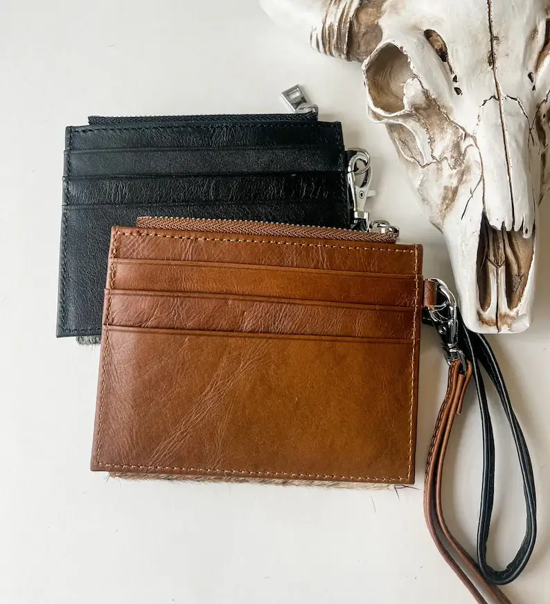Boho Ranch Shop - Wholesale Wristlet - Dakota Wristlet Wallet - Western Cowhide Leather Credit Card6