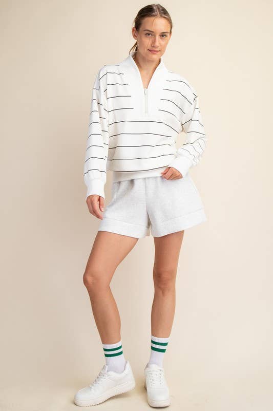 Sunday Morning - Wholesale Jacket - Women's - J0332PL37 PLUS STRIPE V-NECK MODAL POLY SPAN SCUBA JACKET 1
