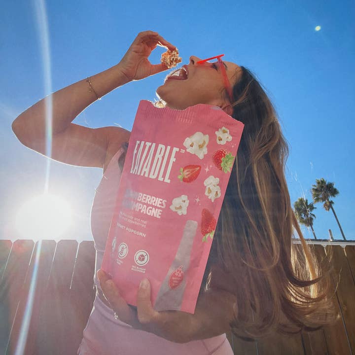 EATABLE Popcorn - Wholesale Popcorn - Strawberries & Champagne - Gourmet White Chocolate Popcorn