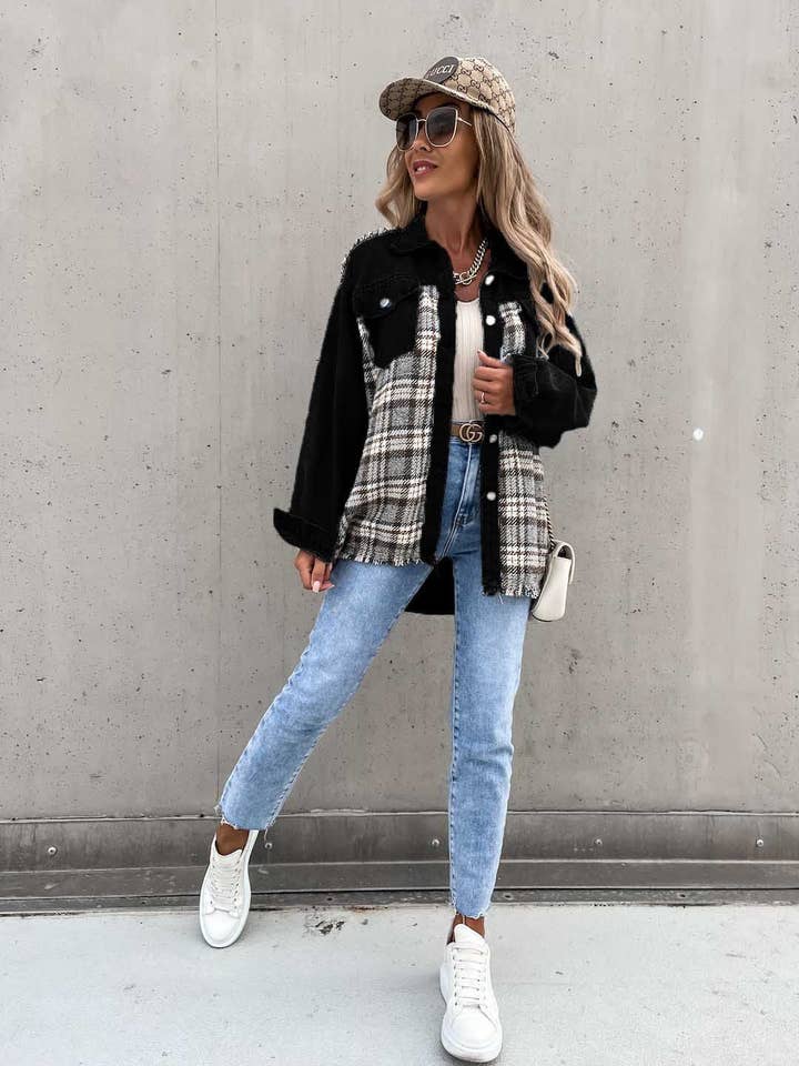 Sweetkama - Wholesale Shirt Jacket/Shacket - Women's - Sweetkama Ladies Color Block Turn-Down Collar Shirt