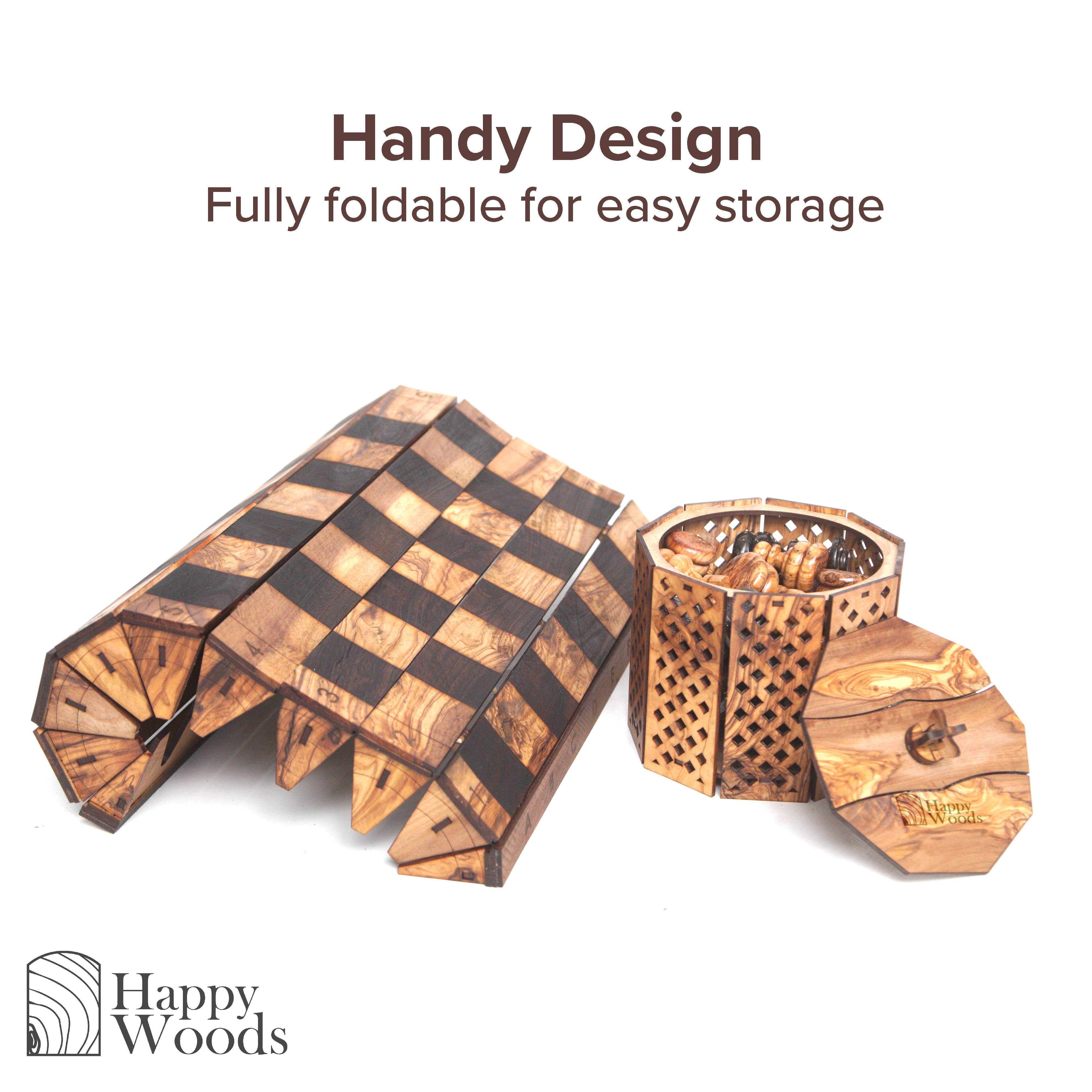 Next Day Shop – Großhandel Brettspiele – Zusammenklappbares Schachspiel aus handgefertigtem Olivenholz1