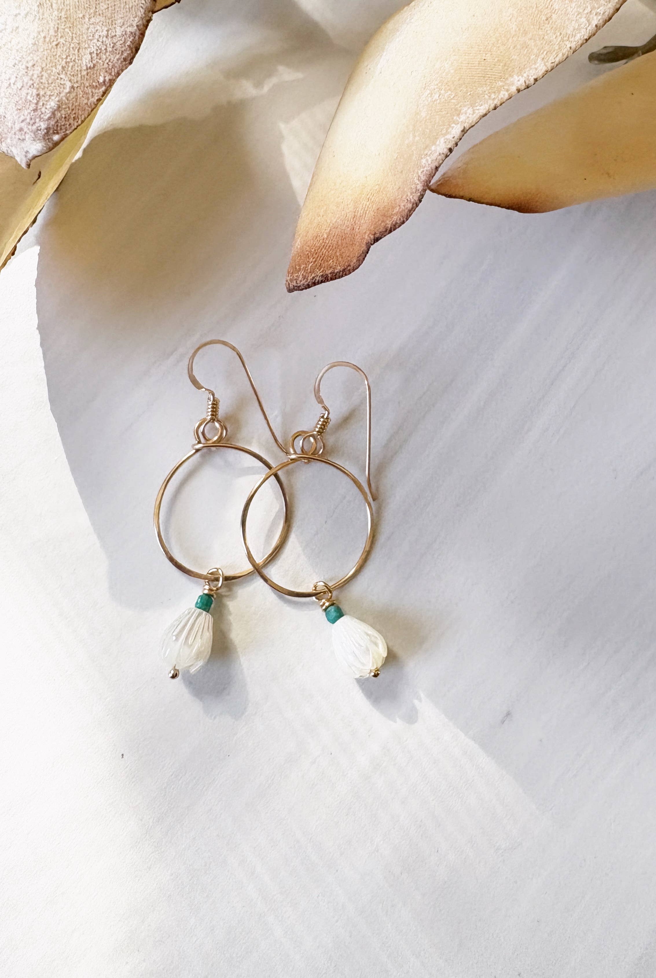 Quinn Sharp Handmade - Wholesale Hoop Earrings - Small Circle Hoops Pikake Flower | Gold Filled, Sterling0