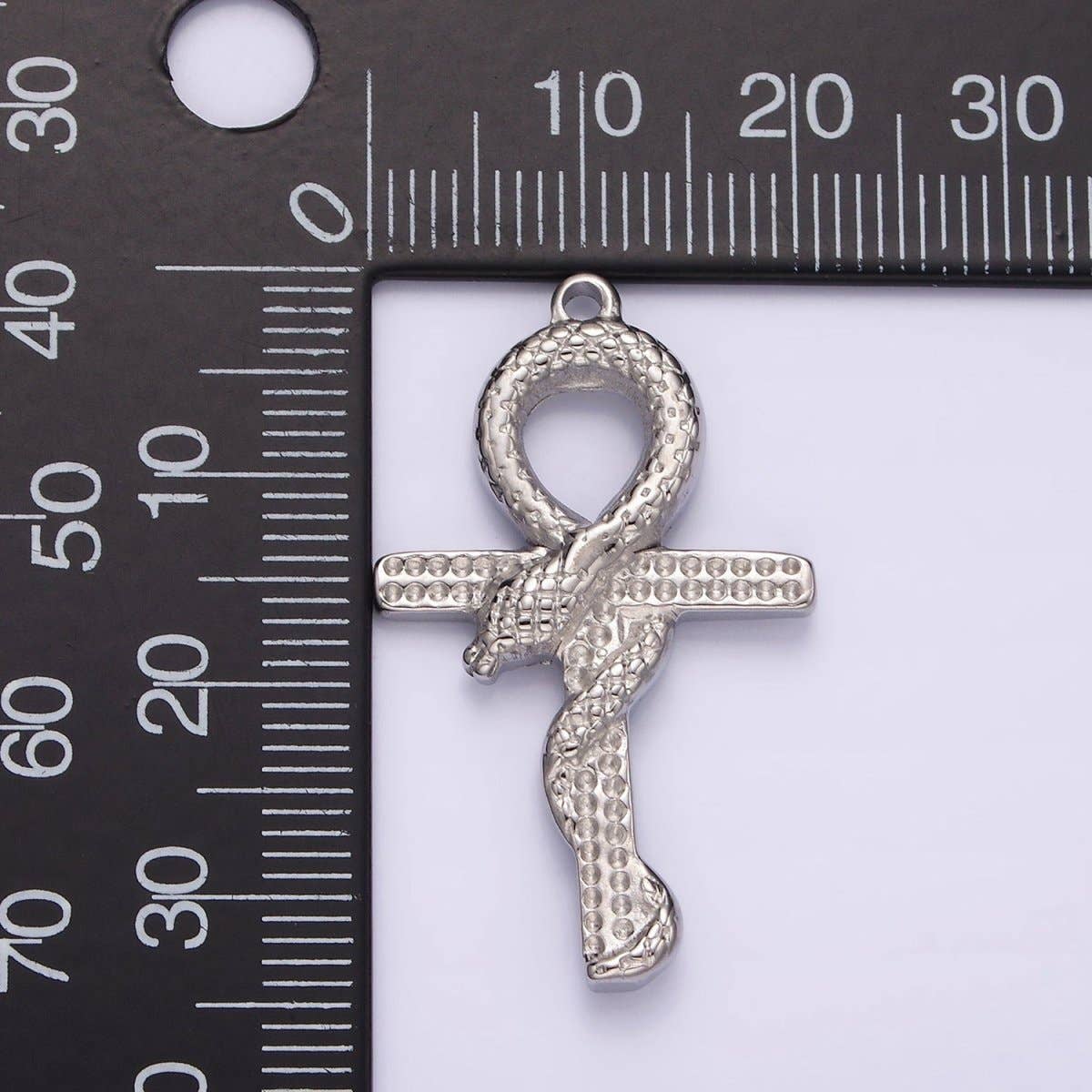 Aim Eternal - Wholesale Individual Charm/Pendant - Stainless Steel Snake Serpent Animal Religious Ankh Cross Silver Charm | P12851