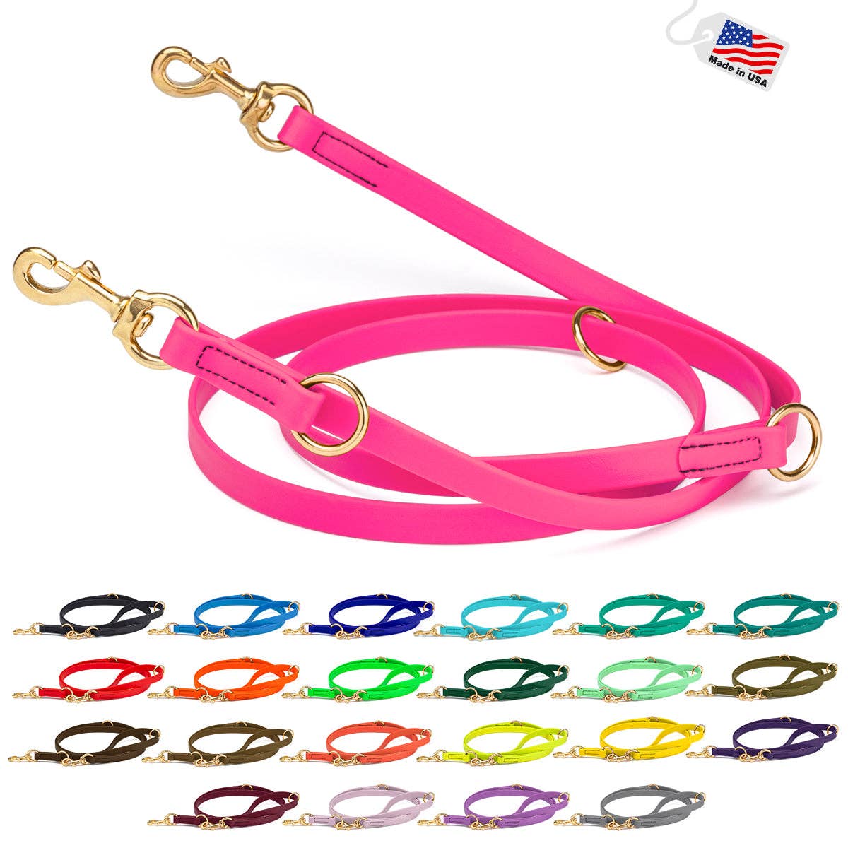 Dogline - Wholesale Pet Leash - Dog - Viper Biothane Adjustable Multi-Purpose Dog Leash with Brass Hardware, 7FT1