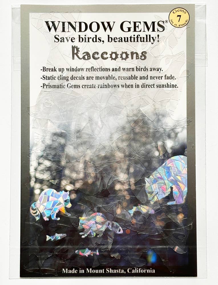 Window Gems – wholesale Suncatcher – Raccoon Window Clings - Bird Strike Prevention Suncatchers4